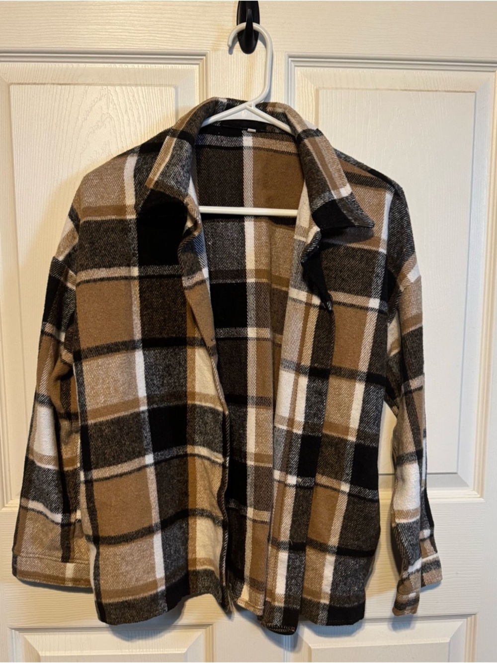 Brown Black White Plaid Shacket